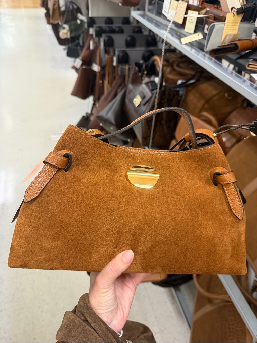 Italian Florence Suede Top-Handle and crossbody Brown